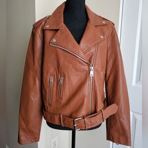 LEVI'S Faux Leather Moto Jacket Belted Camel Color Size Women's XL